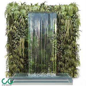 Wall plants with waterfall